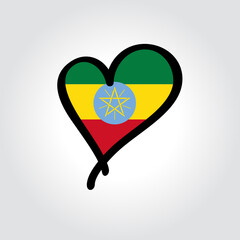 Ethiopian flag heart-shaped hand drawn logo. Vector illustration.