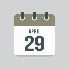 Fototapeta premium Icon day date 29 April, template calendar page