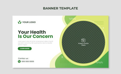 Your health is our concern banner. Medical healthcare web banner template