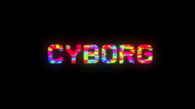 CYBORG animation vibrant neon colourful digital motion intro text on dark screen background