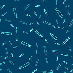 Green line Baseball bat icon isolated seamless pattern on blue background. Sport equipment. Vector Illustration.