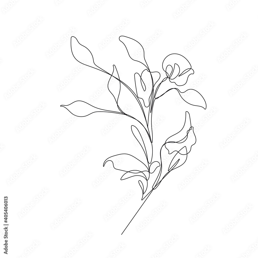 Poster flower single line drawing. continuous linedrawing of simple flower minimalist style. abstract conte
