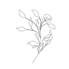 Flower Single Line Drawing. Continuous LineDrawing of Simple Flower Minimalist Style. Abstract Contemporary Design Template for Covers, t-Shirt Print, Postcard, Banner etc. Vector EPS 10.