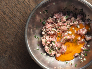 Marinated minced pork mixed with egg