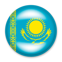 Flag of Kazakhstan in the form of a round button with a light glare and a shadow.