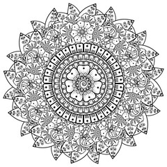 Circular pattern in the form of mandala with flower for henna, mehndi, tattoo, decoration. decorative ornament in ethnic oriental style. coloring book page.