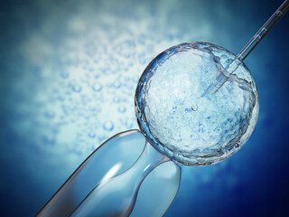 3D illustration of artificial insemination process showings sperms being injected inside the ovule. 3D illustration
