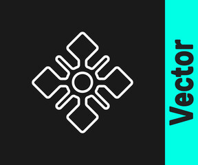 White line Snowflake icon isolated on black background. Vector.