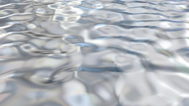 Abstract industrial background with liquid metal waves. Silver aluminium fluid substance moves in the boiler on the steel mill. Chemical 3d animation with flow liquid chrome material, seamless loop.