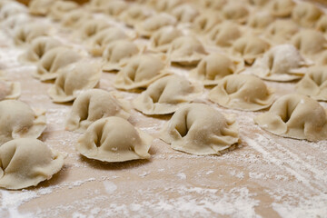 Fototapeta na wymiar Recipes, cooking homemade food concept. Dumplings are made by hand.