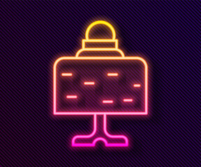 Obraz premium Glowing neon line Magic ball on table icon isolated on black background. Crystal ball. Vector.