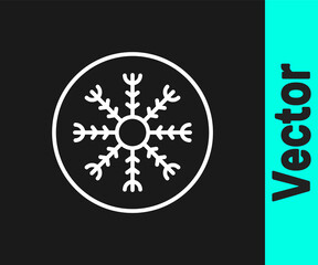 White line Snowflake icon isolated on black background. Vector.