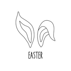 Bunny ears and inscription Easter. Black and white doodle vector illustration isolated. Happy Easter animal card line