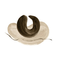 Watercolor abstract hand drawn illustration with sandy and sepia textured shapes and a sepia flake. An abstract picture with a white background