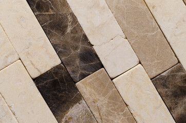 Marble mosaic texture. Stone decorative elements close up. Marble tile background.