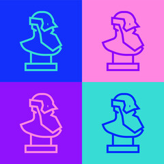 Pop art line Ancient bust sculpture icon isolated on color background. Vector.
