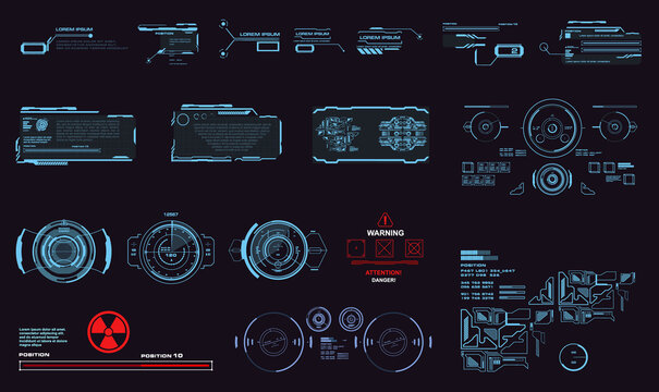 HUD elements set. Virtual user graphical interface for video games. HUD, GUI Modern target futuristic virtual display design