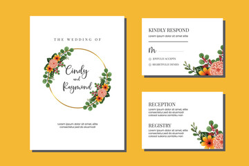 Wedding invitation frame set, floral watercolor hand drawn Dahlia Flower design Invitation Card Template