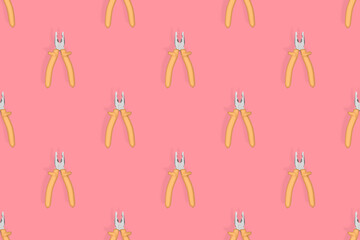 Pliers seamless pattern. Metal pliers with rubber grips.