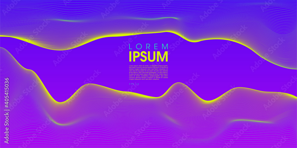 Poster abstract digital landscape with flowing particles. cyber or technology background. bigdata concept. 