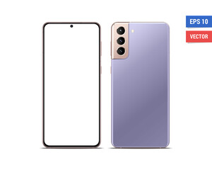 Realistic vector flat mock-up Samsung Galaxy S21 Plus with blank screen isolated on white background. Scale image any resolution