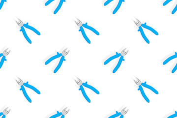 Pliers seamless pattern. Metal pliers with rubber grips.