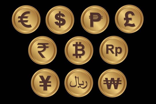 World currency in gold coin vector illustration