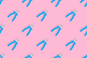 Pliers seamless pattern. Metal pliers with rubber grips.