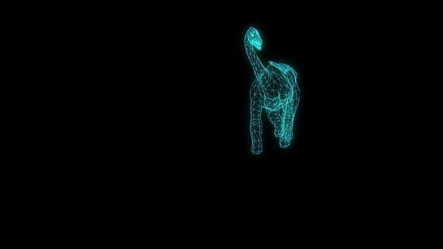 4k wireframe animation -Brachiosaurus Walking On Green Screen Background.Jurassic World Dinosaurs