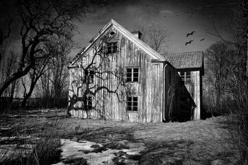 Haunted house in artistic black and white