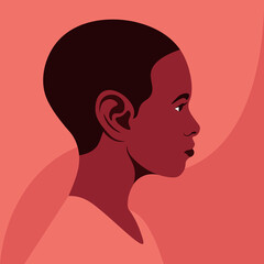 Portrait of an African boy. The child’s face in a profile. Avatar of a schoolboy. Side view. Vector flat illustration