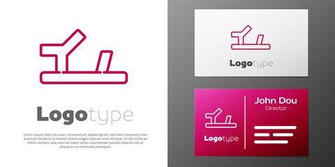 Logotype line Baby shoes icon isolated on white background. Sandal sign. Logo design template element. Vector.