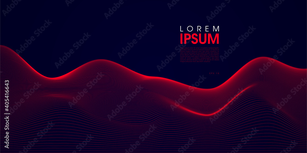 Poster abstract digital landscape with flowing particles. cyber or technology background. bigdata concept. 