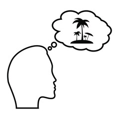 Thoughts of rest, bubble and palm tree black on white background, sign for design, vector illustration