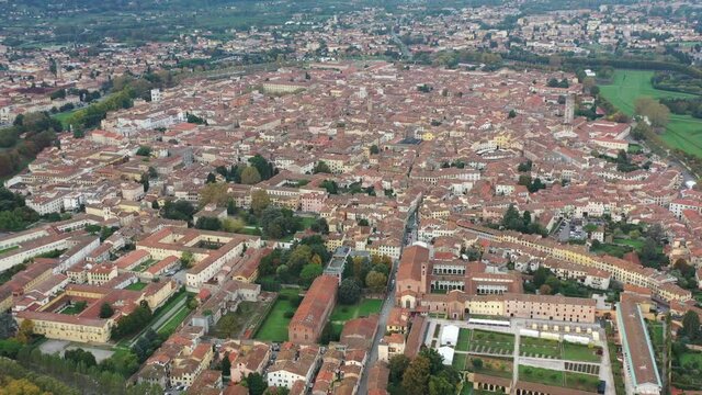 Aerial view of ancient town Lucca, Italy, Toscana region.