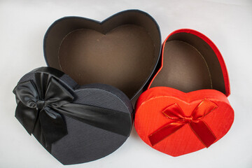 Valentine's day gift box with heart, empty heart box, open and closed gift box with lid