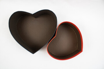 Valentine's day gift box with heart, empty heart box, open and closed gift box with lid