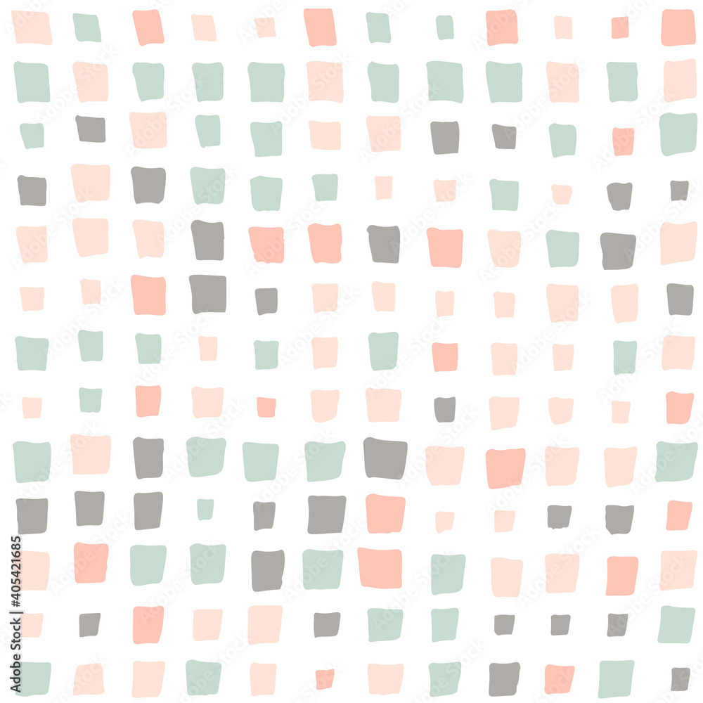 Poster Geometric vector seamless pattern with simple shapes . Hand drawn colorful marker marks - squares and lines on white background.