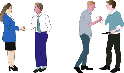 Businessmen, colleagues shake hands, greet acquaintance in the office, conclude a deal, conclude an agreement after successful negotiations.