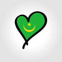 Mauritanian flag heart-shaped hand drawn logo. Vector illustration.