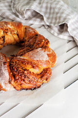 Braided bread with stuffed with cooked condensed milk and nuts