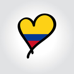 Colombian flag heart-shaped hand drawn logo. Vector illustration.