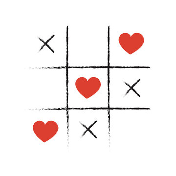 vector illustration of tic tac toe game with hearts. valentine's day background.
