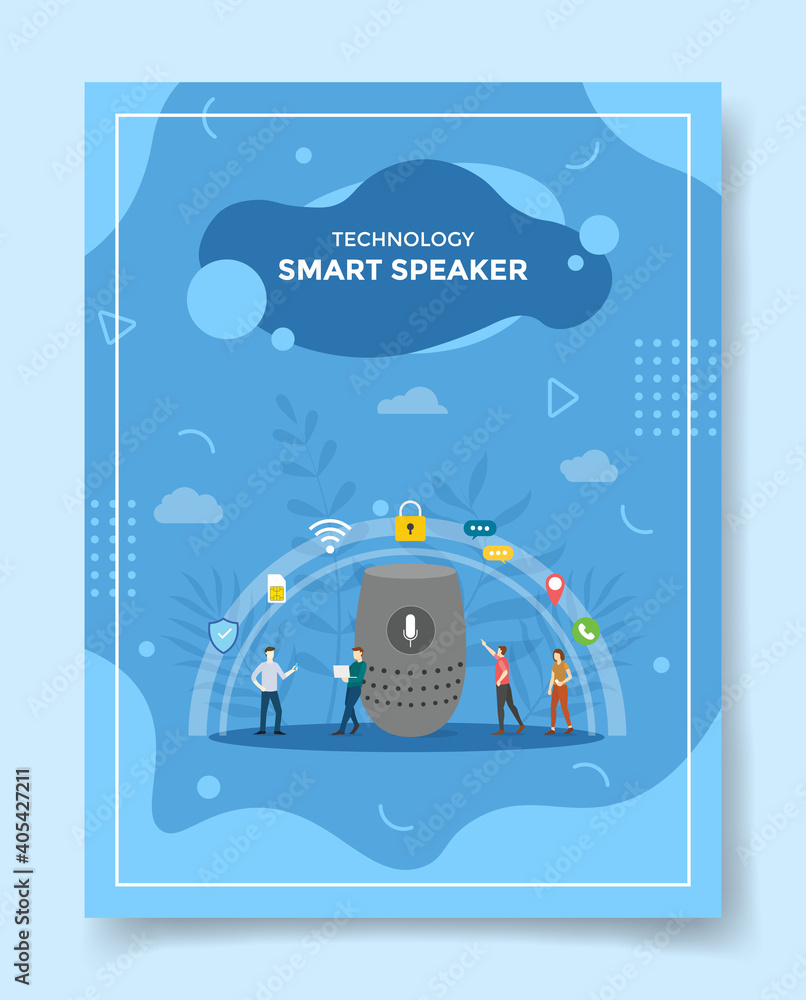 Aufkleber smart speaker concept people around microphone shield memory card network padlock chat pointer locat