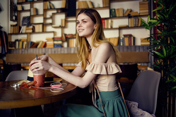 Pretty woman in cafe lifestyle book communication vacation
