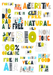 A set of environmental protection slogans. Hand-drawing by vector.