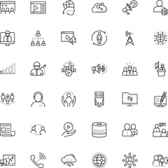 communication vector icon set such as: ux, voice, opinions, movie, networking, presenter, net, think, station, podium, learner, home, protocol, audio, logo, page, giving, play, shape, friend, panel