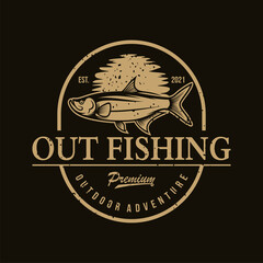 Illustration of a vintage fishing logo concepts. For emblems, labels, symbol, badge, icon, sticker on catching fish. Fish logo design vector template
