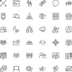communication vector icon set such as: eye, no, generate, show, course, file, cam, standing, growth, address, interface, net, click, programming, badge, teacher, algorithm, http, cooperation, cog