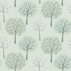 Pattern with trees. Drawing the trees. Photo wallpapers. Seamless wallpaper. Fairy-tale forest.